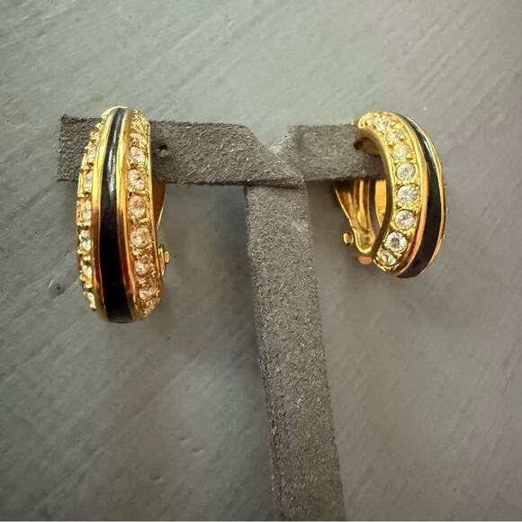 Swarovski Crystal Gold Tone Clip on Hoop Earrings - Picture 1 of 9